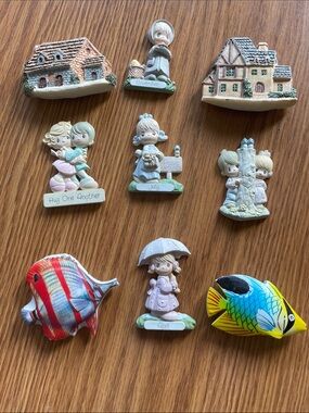 Precious Moments Ceramic Figurine Lot with Colorful Fish